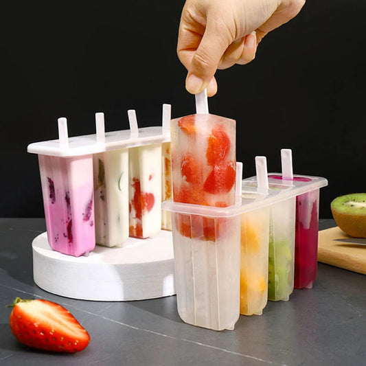 4 Ice Popsicle Mold Set Ice Cream Mold Popsicle Ice Cream Mold Ice Tray DIY Ice Cream Reusable with Stick And Lid Kitchen Tools