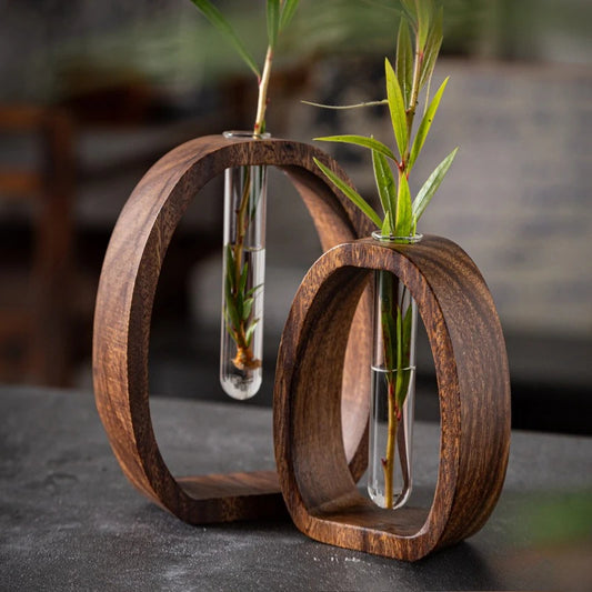 2Pcs/set Walnut Wood Glass Hydroponic Plant Container, Desptop Terrarium Bonsai Home Decor - Glass Tube Vase & Walnut Wood Base 3 sold 100K+ similar items sold