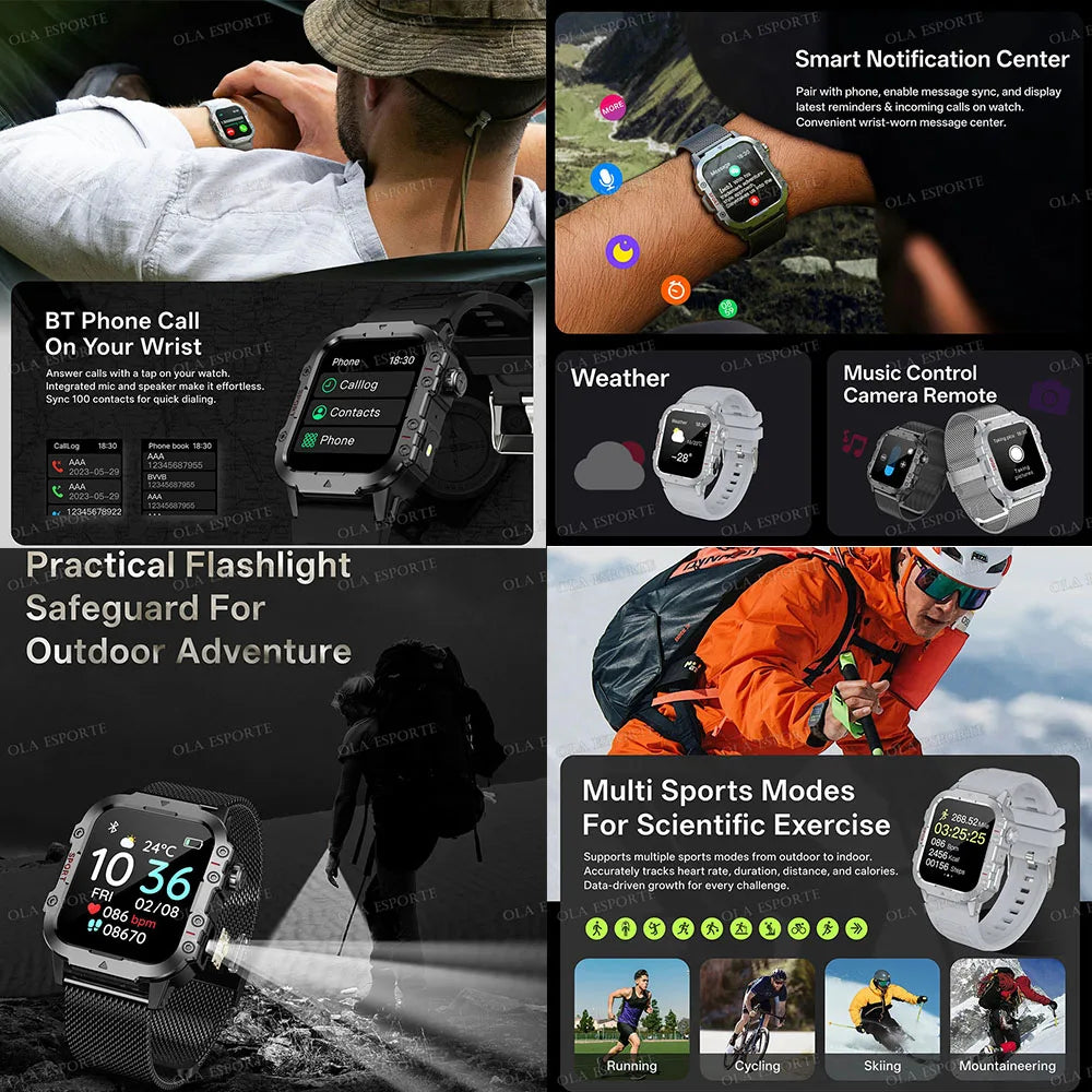 Military GPS Smartwatch with AMOLED Display & Bluetooth Calling