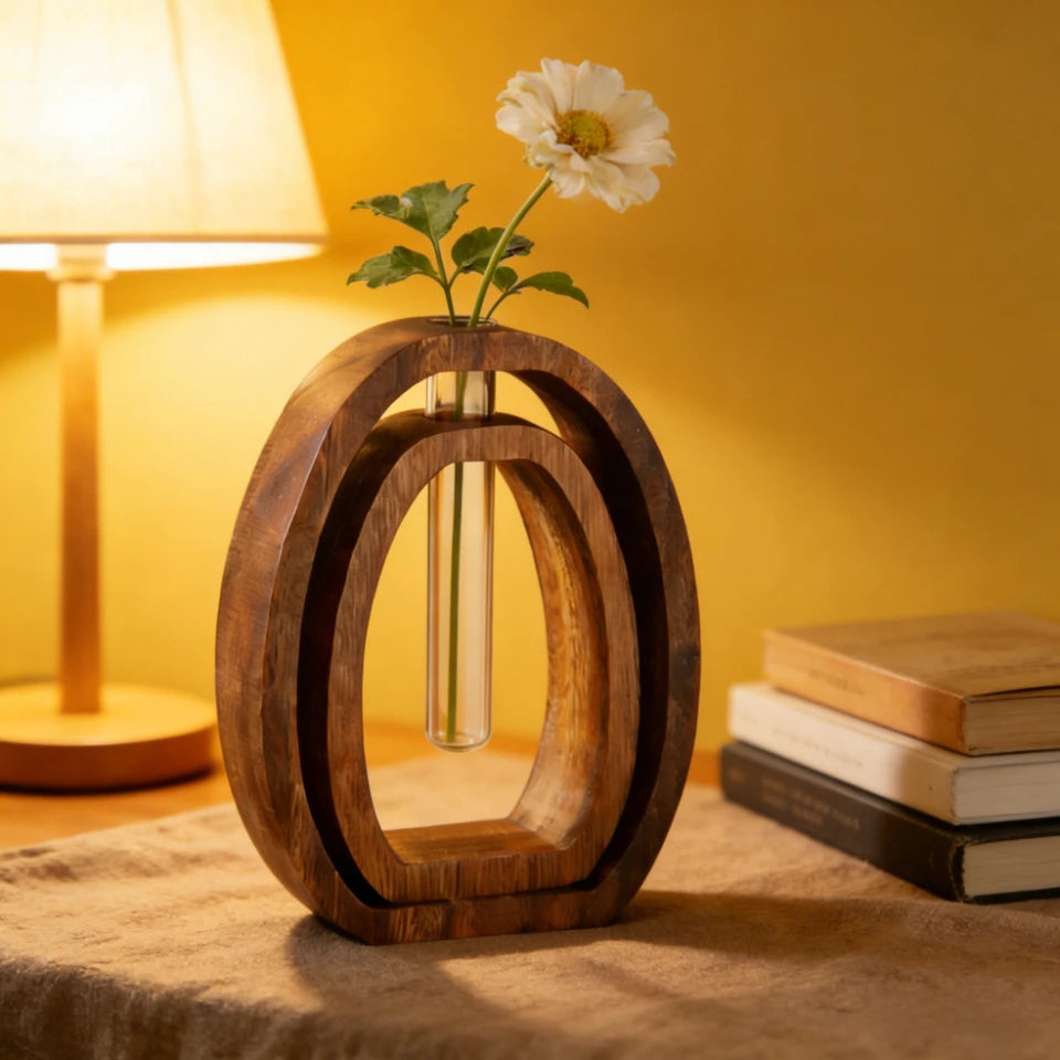 2Pcs/set Walnut Wood Glass Hydroponic Plant Container, Desptop Terrarium Bonsai Home Decor - Glass Tube Vase & Walnut Wood Base 3 sold 100K+ similar items sold