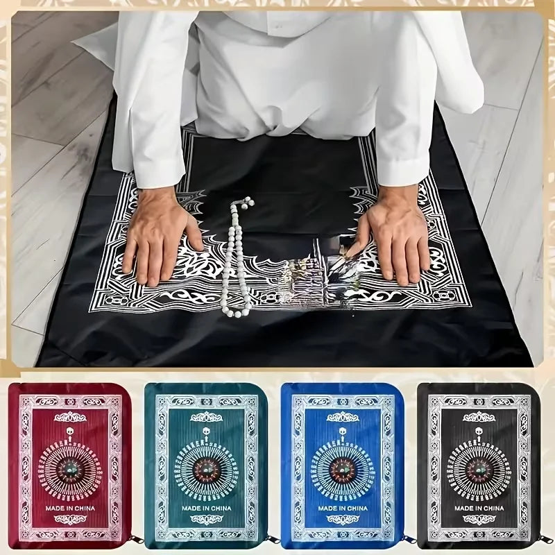 100*60cm Muslim Prayer Rug Polyester Portable Braided Mats Simply Print With Compass In Pouch Travel Home New Style Mat Blanket