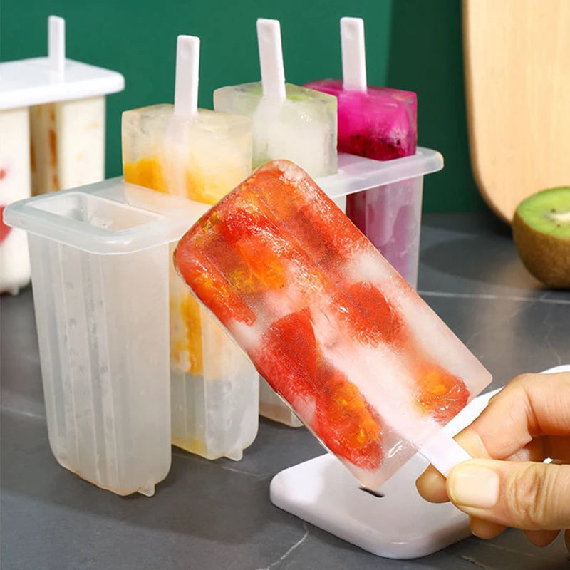 4 Ice Popsicle Mold Set Ice Cream Mold Popsicle Ice Cream Mold Ice Tray DIY Ice Cream Reusable with Stick And Lid Kitchen Tools