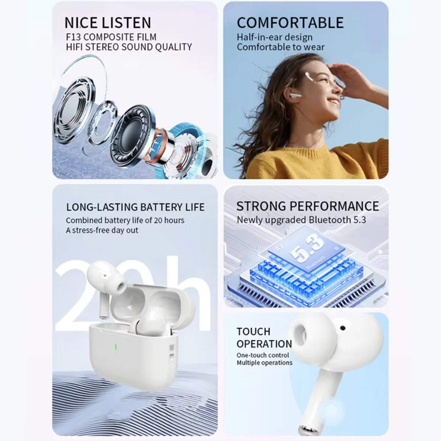 UEESFIT TWS Wireless Bluetooth Earphones Active Noise Cancelling ANC Sport Headphones HiFI Stereo Sound Headset Earbuds With Mic