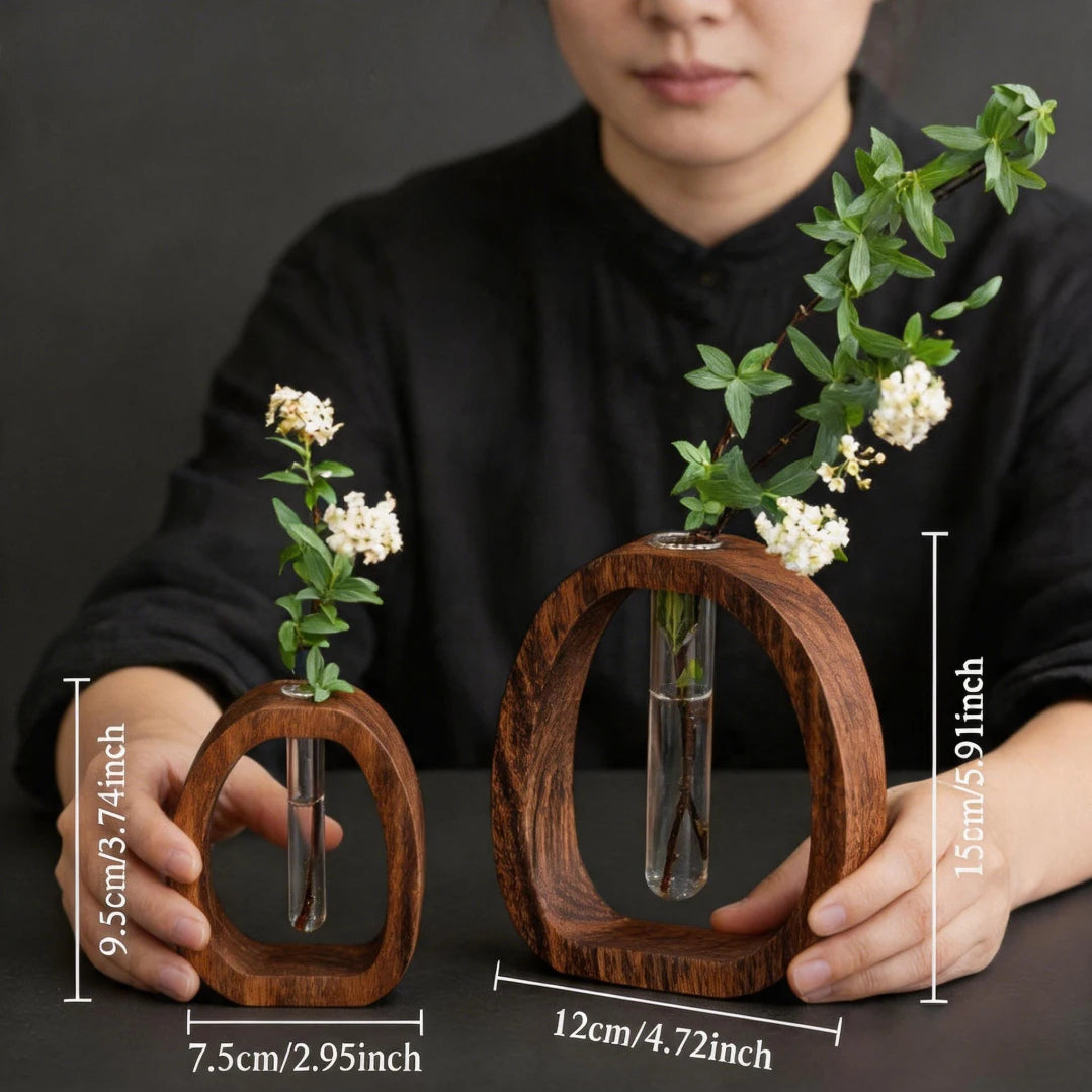 2Pcs/set Walnut Wood Glass Hydroponic Plant Container, Desptop Terrarium Bonsai Home Decor - Glass Tube Vase & Walnut Wood Base 3 sold 100K+ similar items sold
