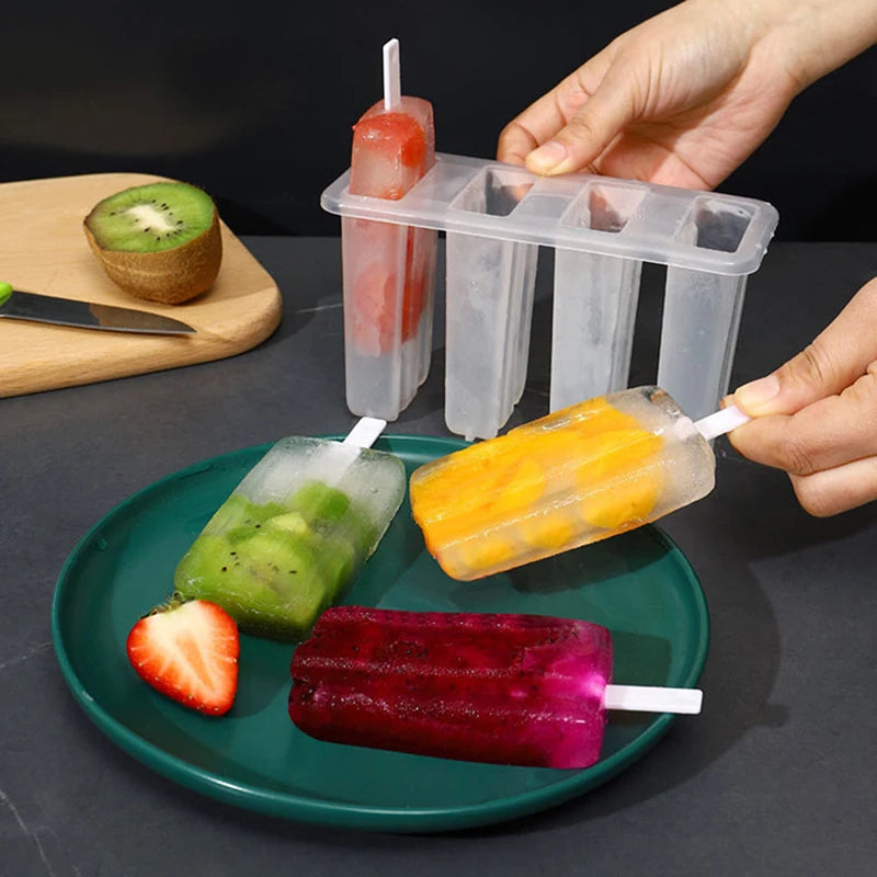 4 Ice Popsicle Mold Set Ice Cream Mold Popsicle Ice Cream Mold Ice Tray DIY Ice Cream Reusable with Stick And Lid Kitchen Tools
