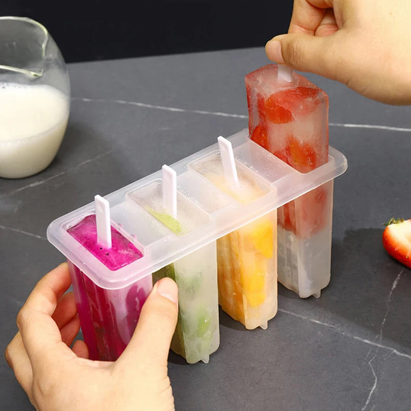 4 Ice Popsicle Mold Set Ice Cream Mold Popsicle Ice Cream Mold Ice Tray DIY Ice Cream Reusable with Stick And Lid Kitchen Tools