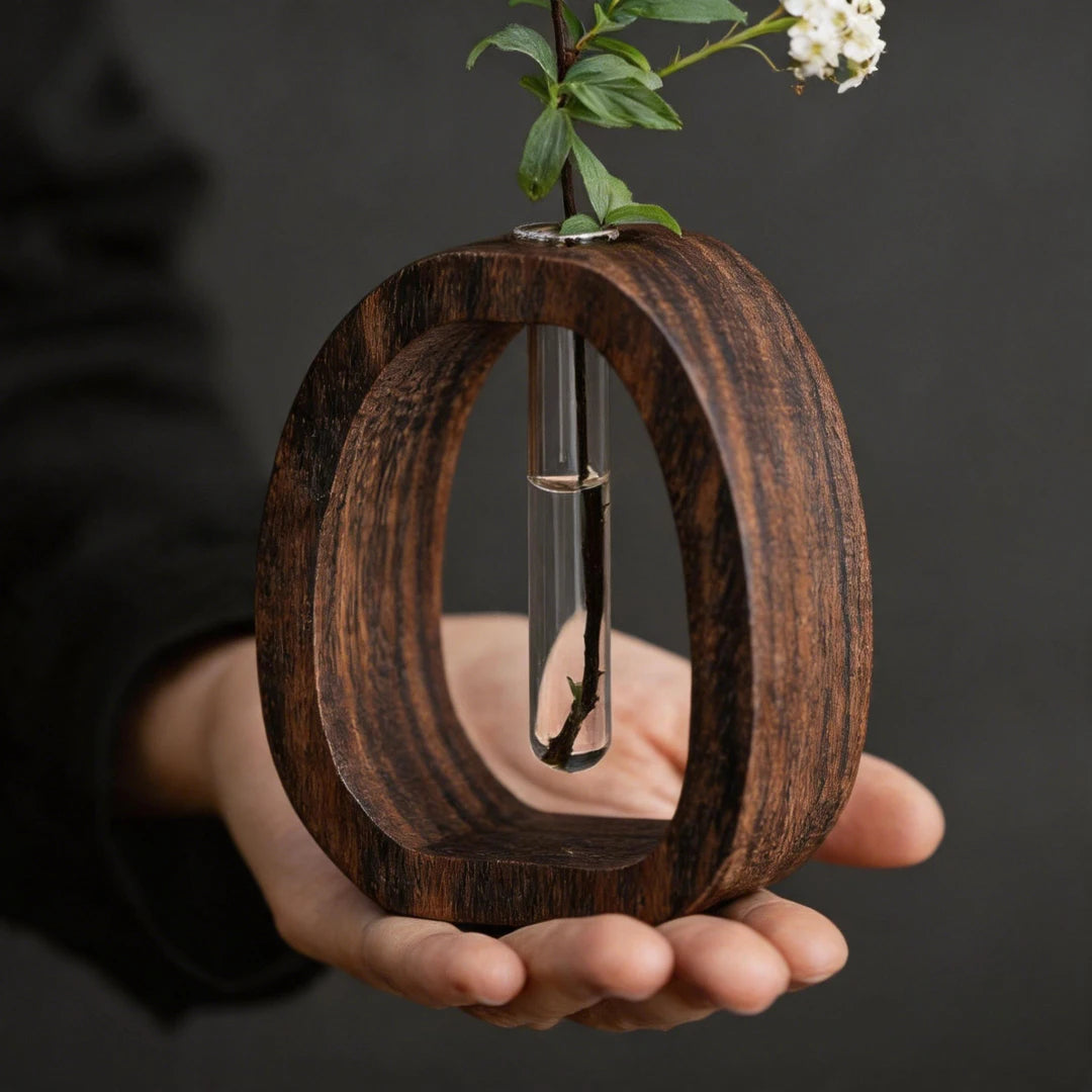 2Pcs/set Walnut Wood Glass Hydroponic Plant Container, Desptop Terrarium Bonsai Home Decor - Glass Tube Vase & Walnut Wood Base 3 sold 100K+ similar items sold