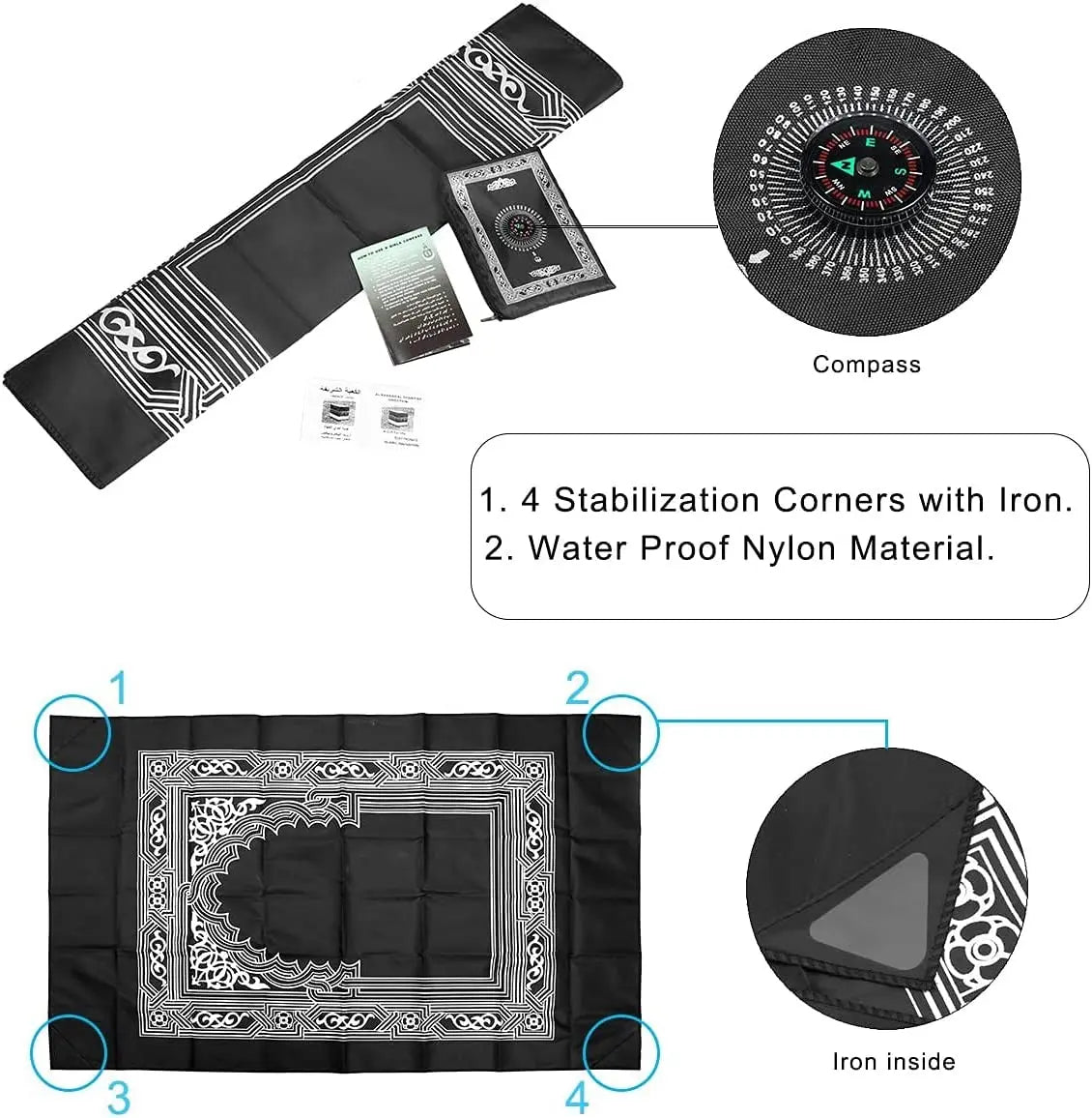 100*60cm Muslim Prayer Rug Polyester Portable Braided Mats Simply Print With Compass In Pouch Travel Home New Style Mat Blanket
