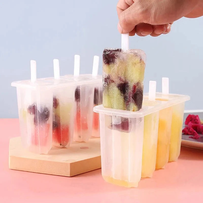 4 Ice Popsicle Mold Set Ice Cream Mold Popsicle Ice Cream Mold Ice Tray DIY Ice Cream Reusable with Stick And Lid Kitchen Tools