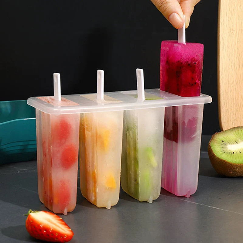 4 Ice Popsicle Mold Set Ice Cream Mold Popsicle Ice Cream Mold Ice Tray DIY Ice Cream Reusable with Stick And Lid Kitchen Tools