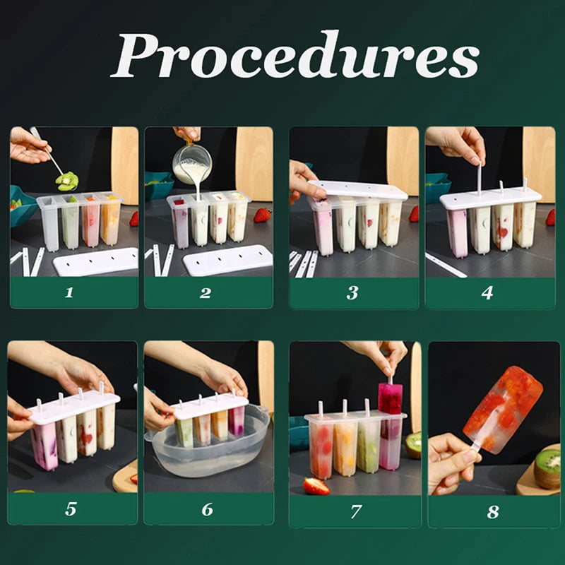 4 Ice Popsicle Mold Set Ice Cream Mold Popsicle Ice Cream Mold Ice Tray DIY Ice Cream Reusable with Stick And Lid Kitchen Tools