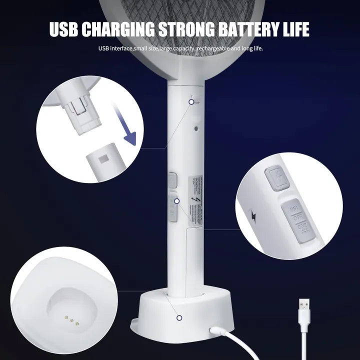 2-in-1 Electric Mosquito Killer Racket with UV LED Lamp USB Rechargeable