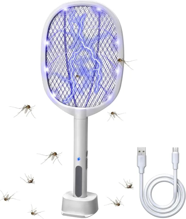 2-in-1 Electric Mosquito Killer Racket with UV LED Lamp USB Rechargeable