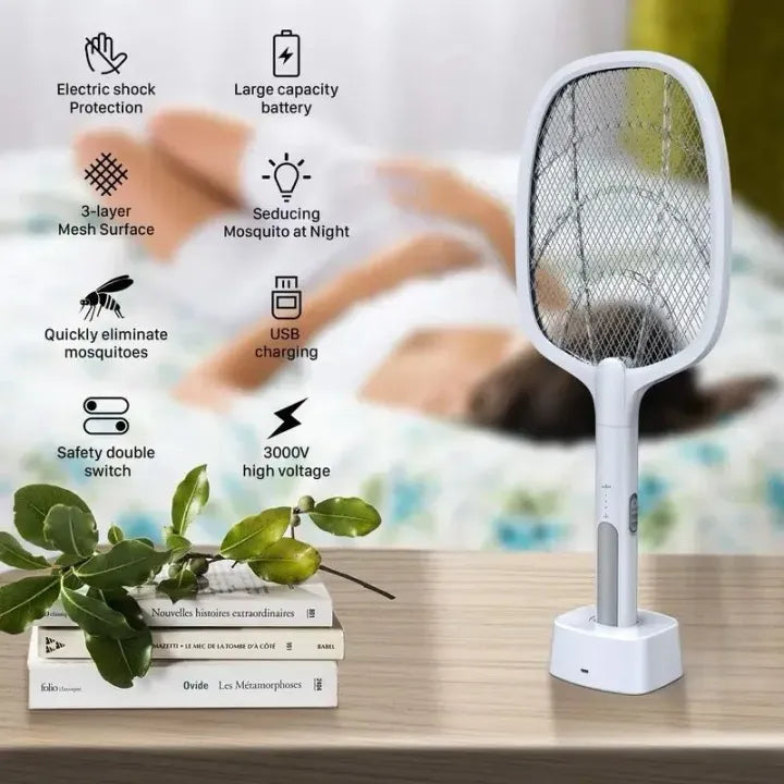 2-in-1 Electric Mosquito Killer Racket with UV LED Lamp USB Rechargeable
